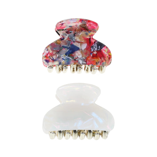 Claw Clip, Small, Marble Multi-Colored / White, 2 Pk