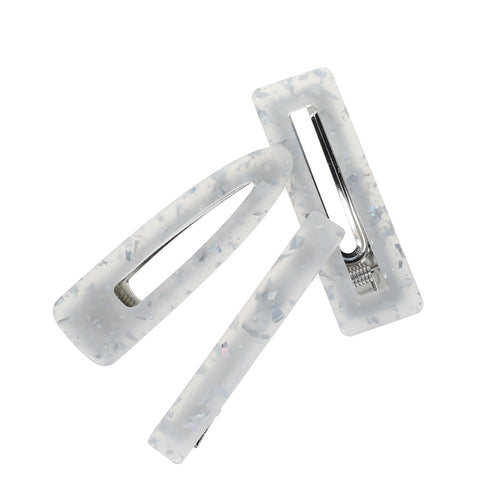 Hair Clip, Silver Marble, 3 Pk