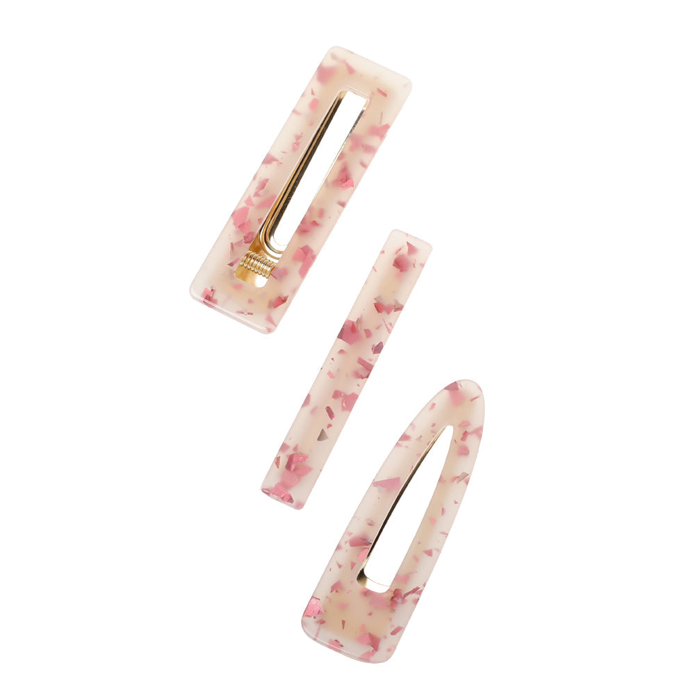 Hair Clip, Pink Marble, 3 Pk