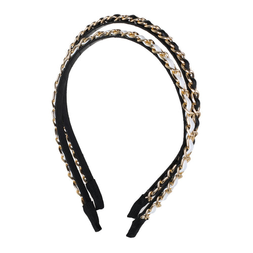 Hair Bandeau, Black/White, Chain, 2 Pk