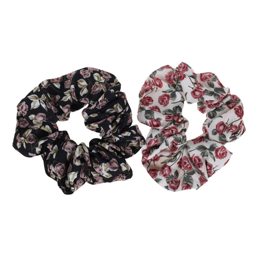 Scrunchy, Black/Pink Flowers, 2 Pk