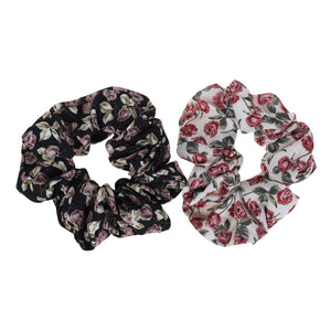 Scrunchy, Black/Pink Flowers, 2 Pk