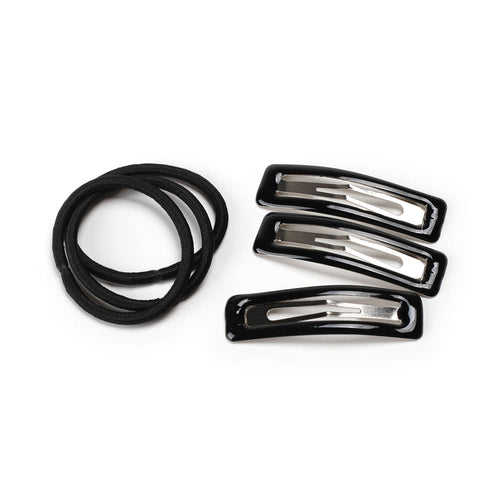 Hair Clip & Elastic Set, Black, 6 Pc