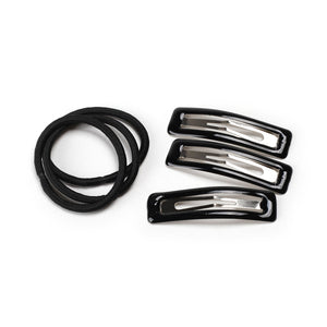 Hair Clip & Elastic Set, Black, 6 Pc
