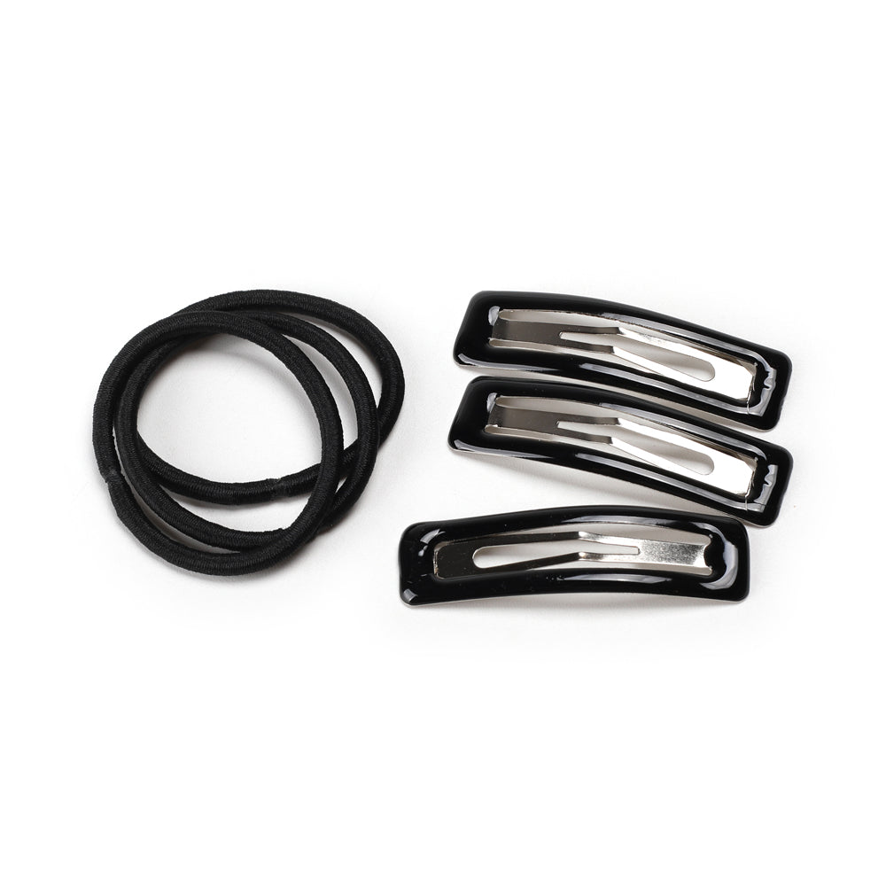 Hair Clip & Elastic Set, Black, 6 Pc