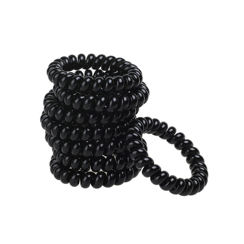Spiral Hair Ties, Black, 8 Pk