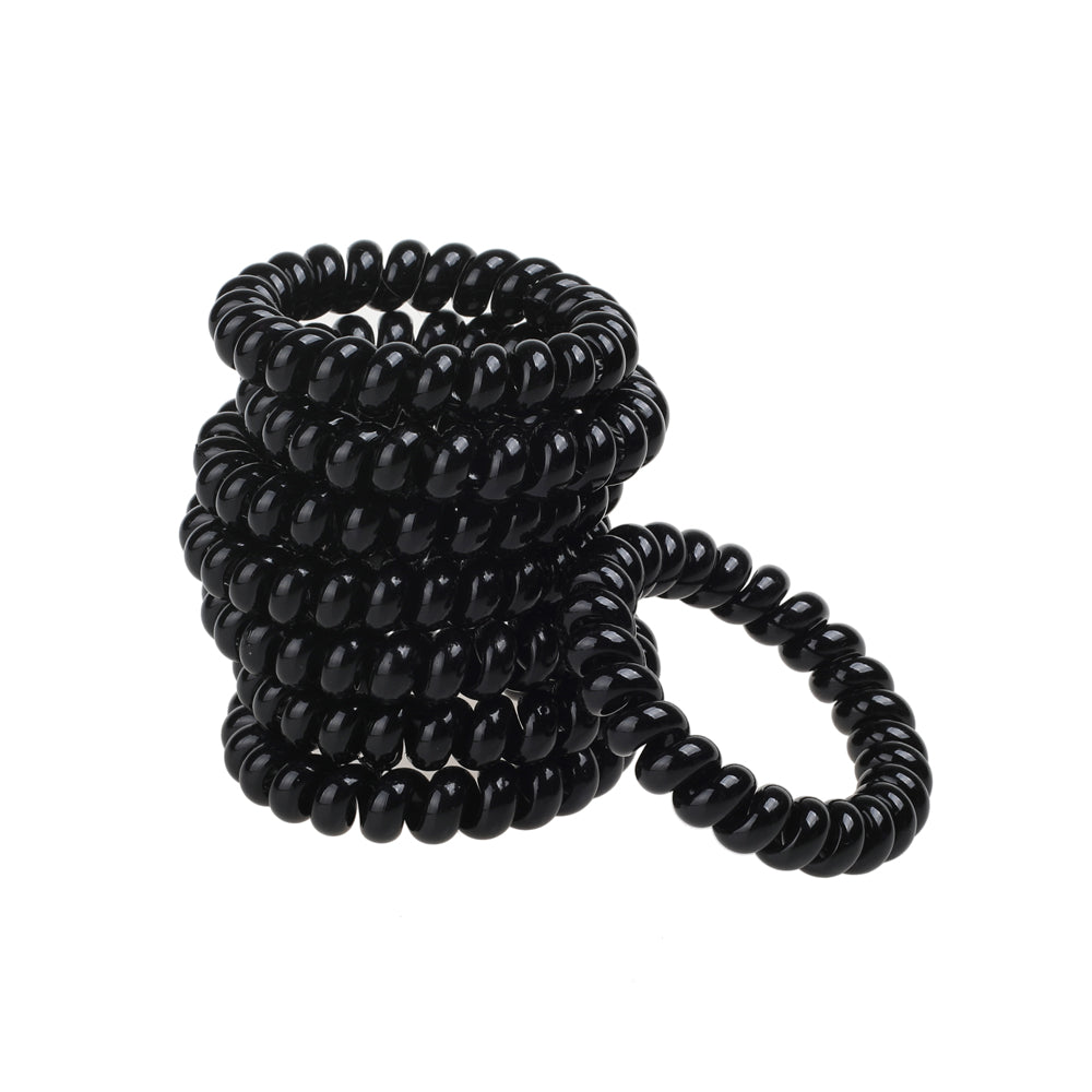 Spiral Hair Ties, Black, 8 Pk